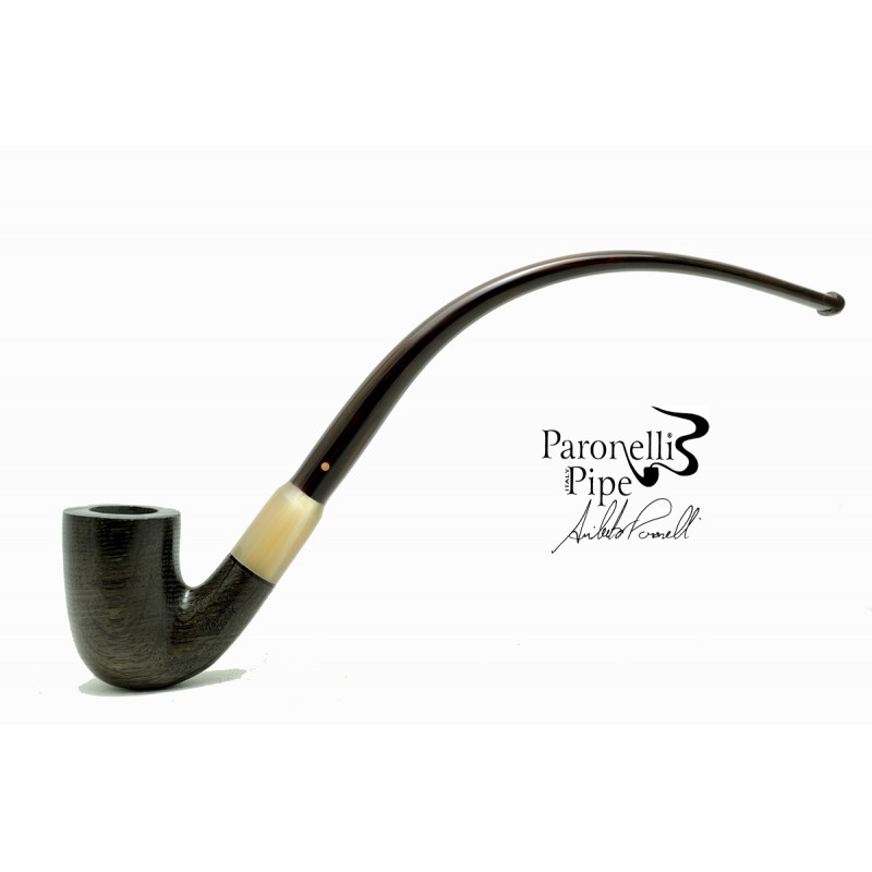 Pipa Paronelli Bog Oak 5000 anni curva churchwarden fatta a mano con doppio bocchino